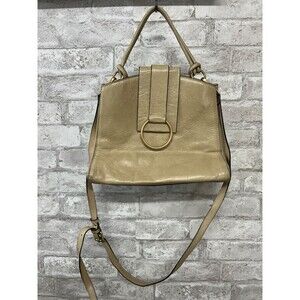 Anthropologie Ivory Leather Top Handle Crossbody Purse Bag Gold Ring Hardware